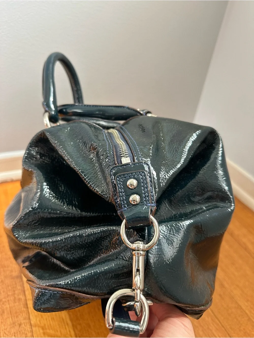 COACH Madison Large Sabrina Satchel Deep Teal Patent Leather Convertible 14179
